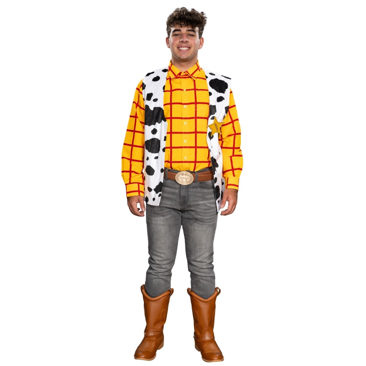 Sheriff Woody Cowboy Adult Halloween Cosplay Costume Set (Shirt, Vest, and Badge) - TVStoreOnline