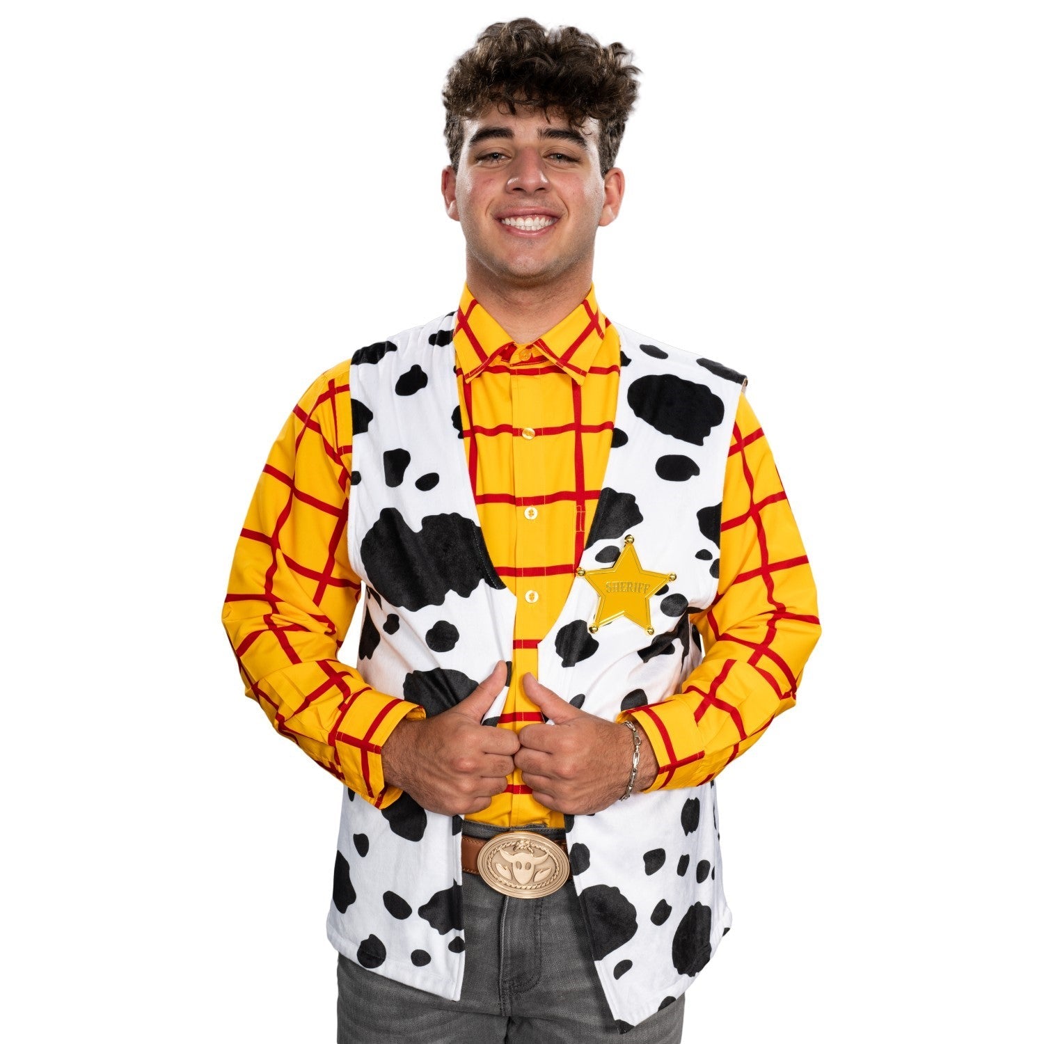 Sheriff Woody Cowboy Adult Halloween Cosplay Costume Set (Shirt, Vest, and Badge) - TVStoreOnline