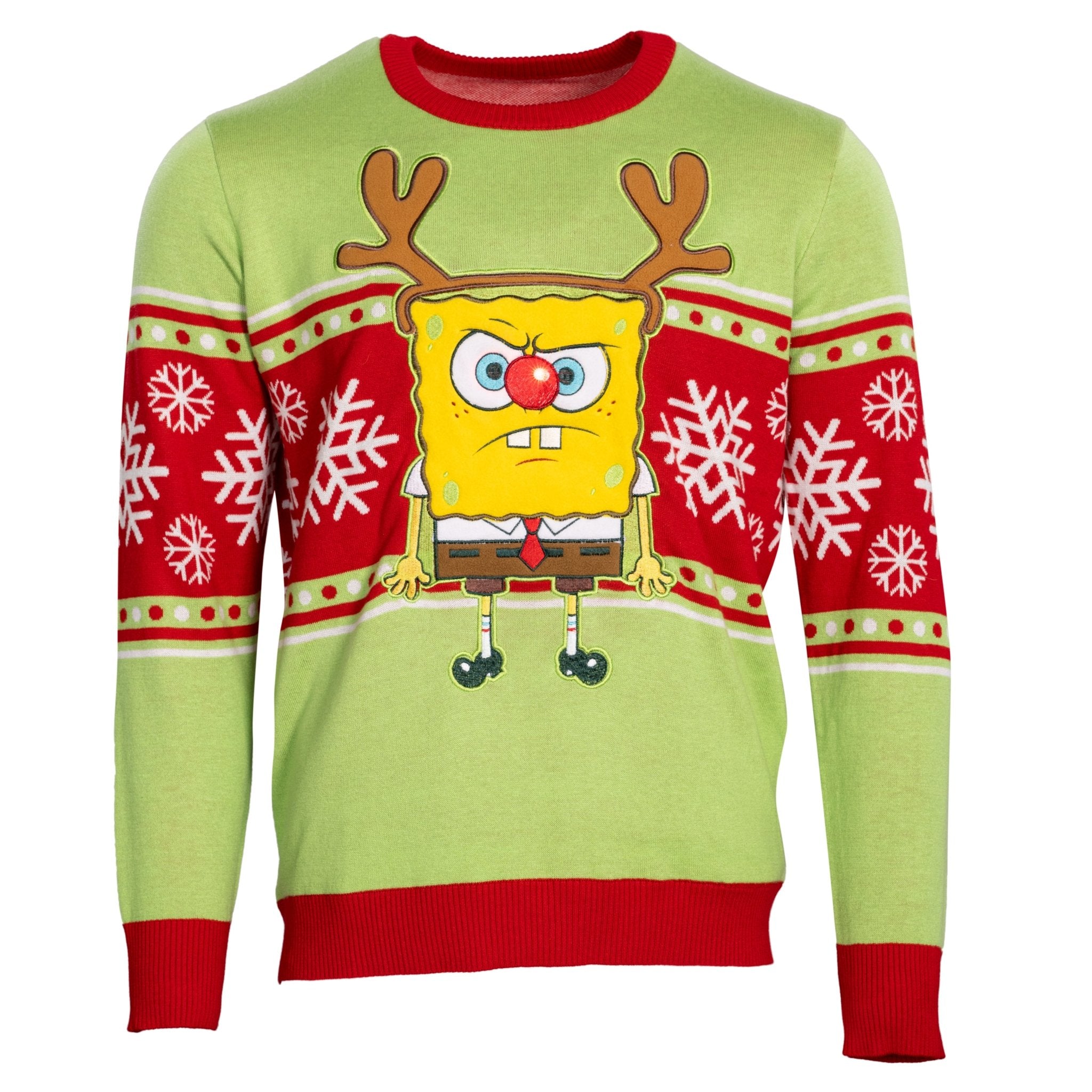 Spongebob LED Reindeer Nose Ugly Christmas Sweater - TVStoreOnline