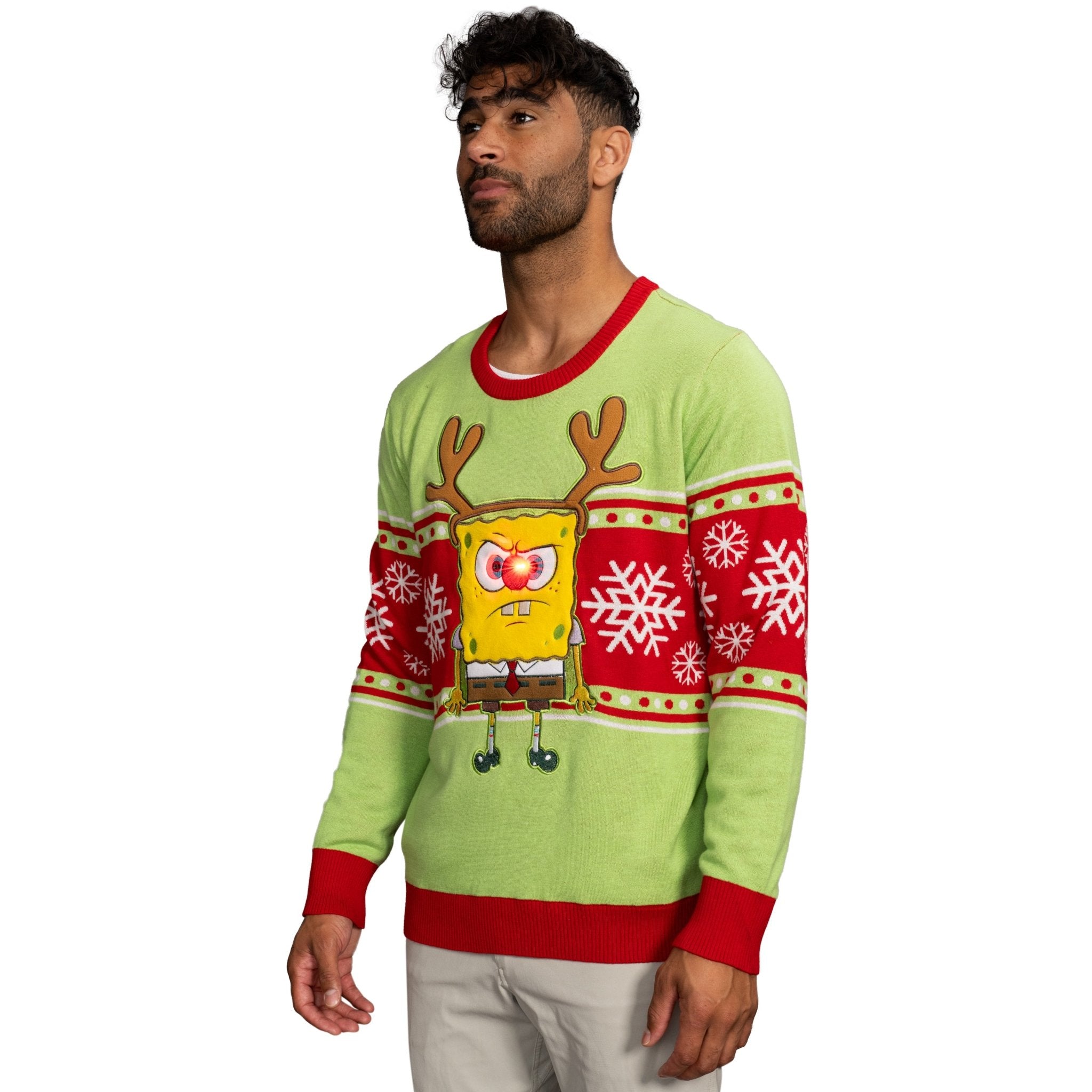 Spongebob LED Reindeer Nose Ugly Christmas Sweater - TVStoreOnline