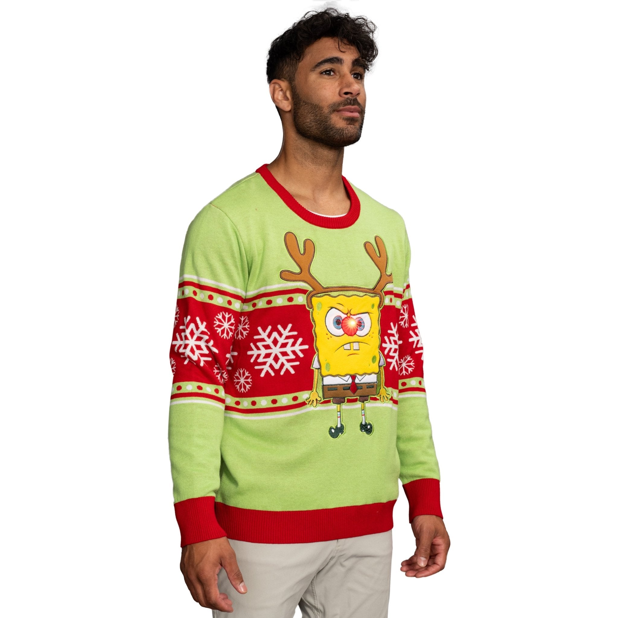 Spongebob LED Reindeer Nose Ugly Christmas Sweater - TVStoreOnline