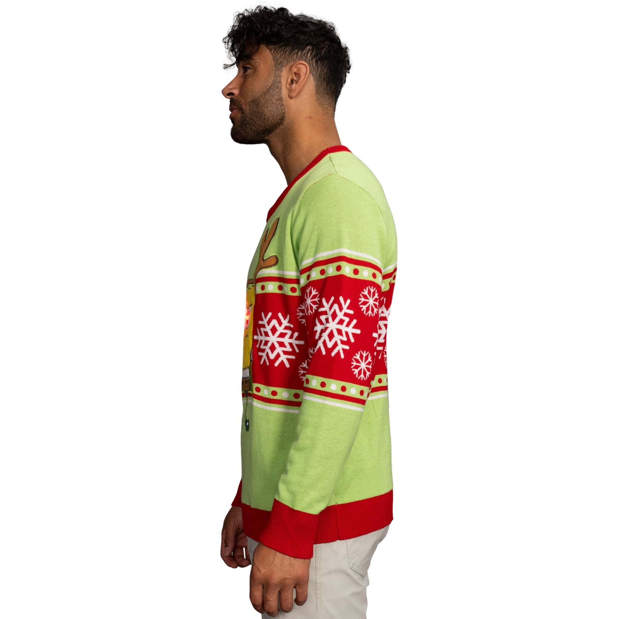 Spongebob LED Reindeer Nose Ugly Christmas Sweater - TVStoreOnline