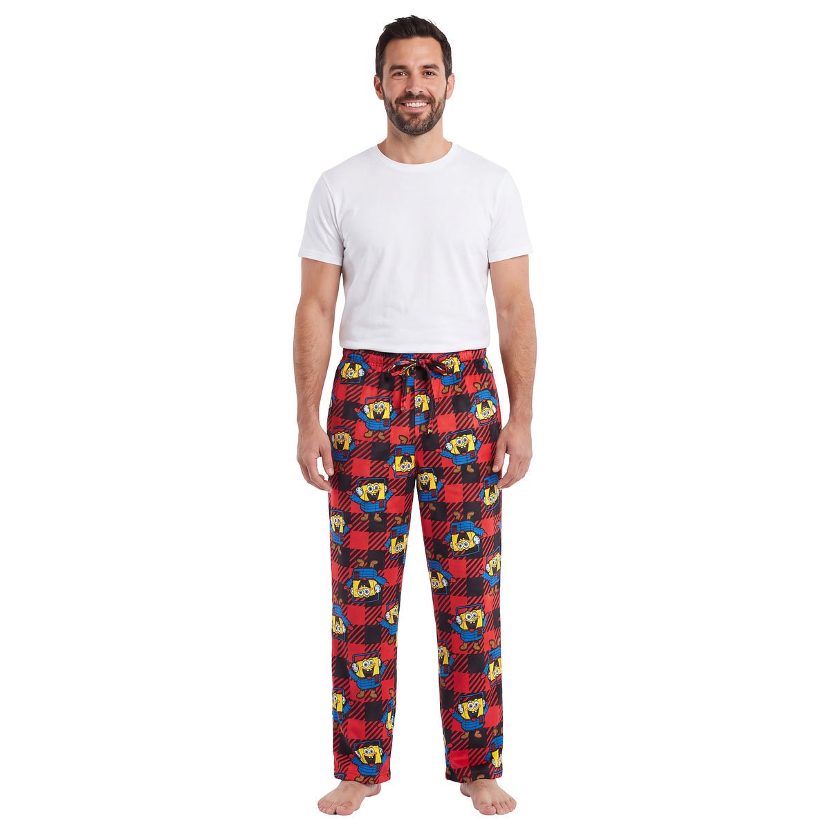 SpongeBob Puffer & Snow Adult Unisex Pajama Loungewear Red Sleep Pants - TVStoreOnline