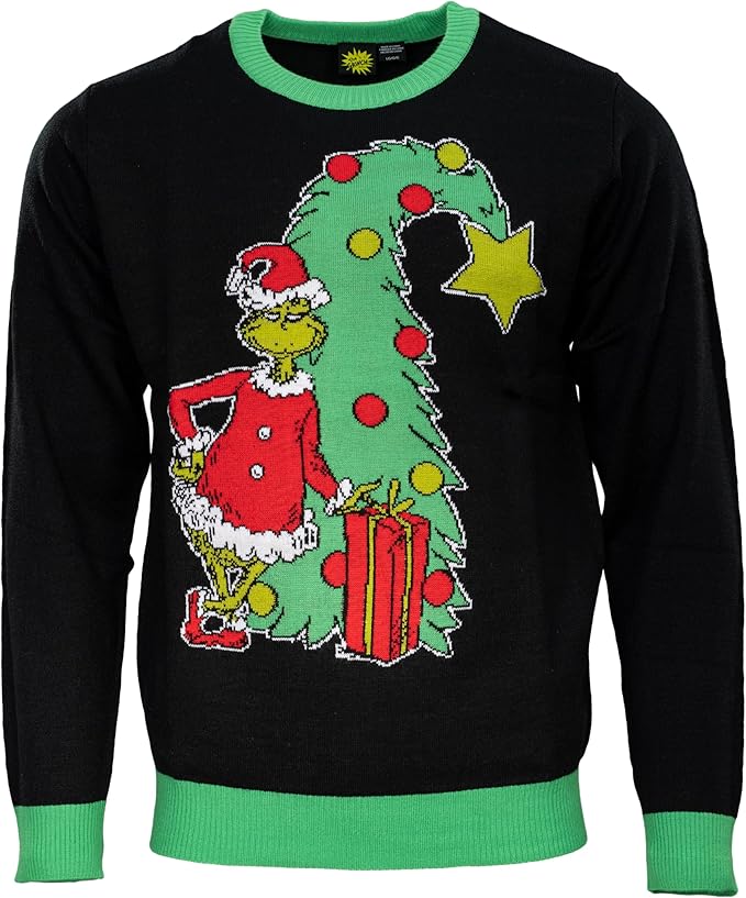 The Grinch Bend Tree with Gifts Adult Knitted Ugly Christmas Sweater - TVStoreOnline