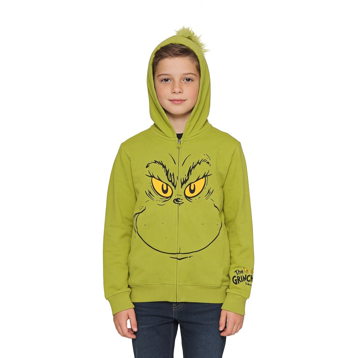 The Grinch Boys Youth Zip Up Hoodie Hair Halloween Costume Sweatshirt - TVStoreOnline