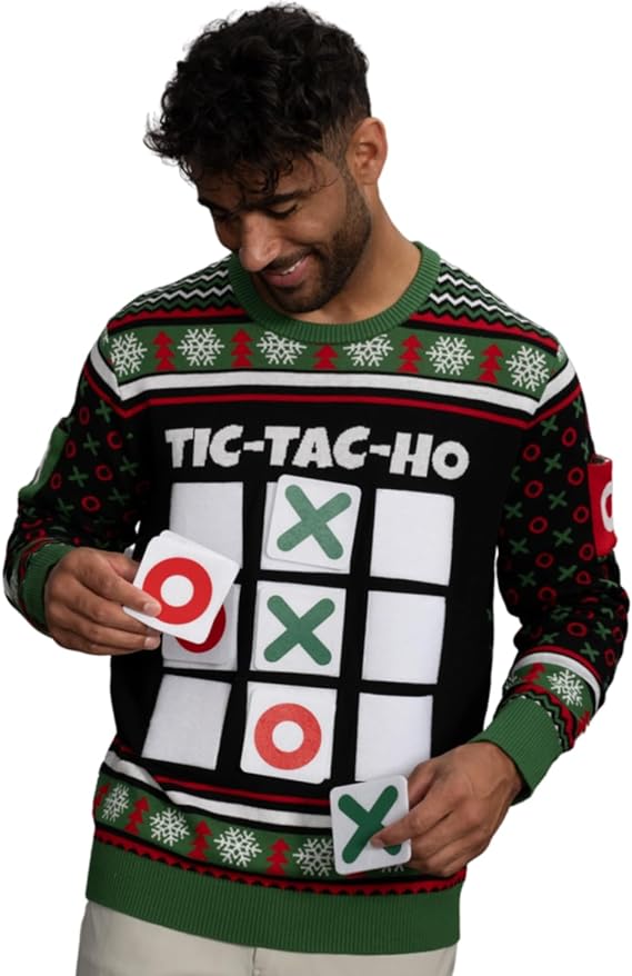 Tic Tac Ho Festive Holiday Party Game Unisex Ugly Christmas Sweater - TVStoreOnline