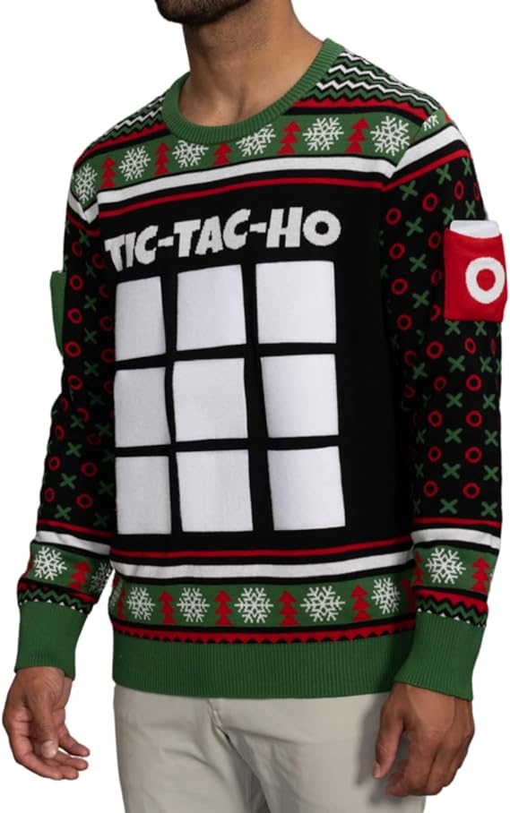 Tic Tac Ho Festive Holiday Party Game Unisex Ugly Christmas Sweater - TVStoreOnline