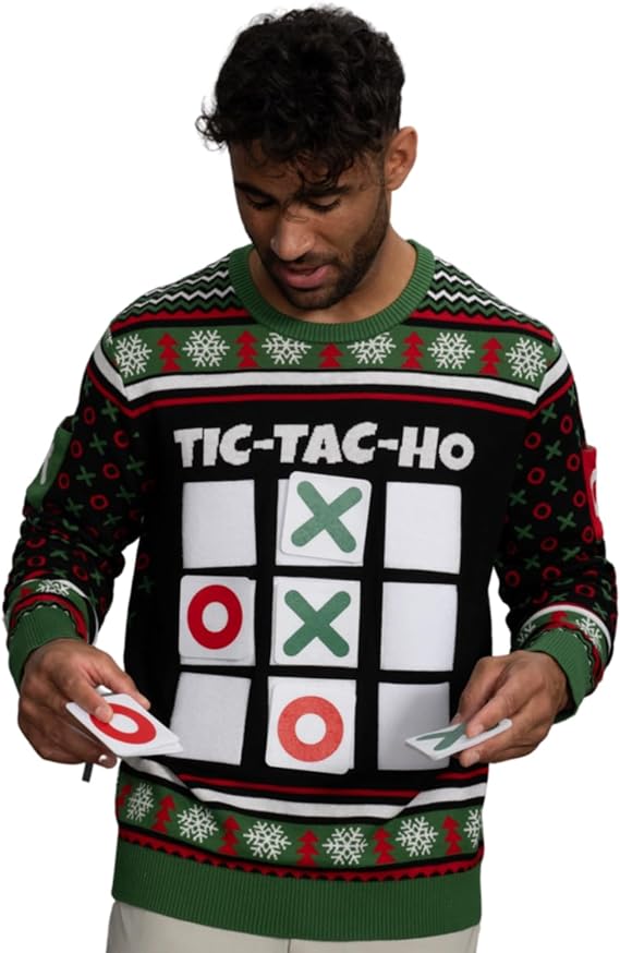 Tic Tac Ho Festive Holiday Party Game Unisex Ugly Christmas Sweater - TVStoreOnline