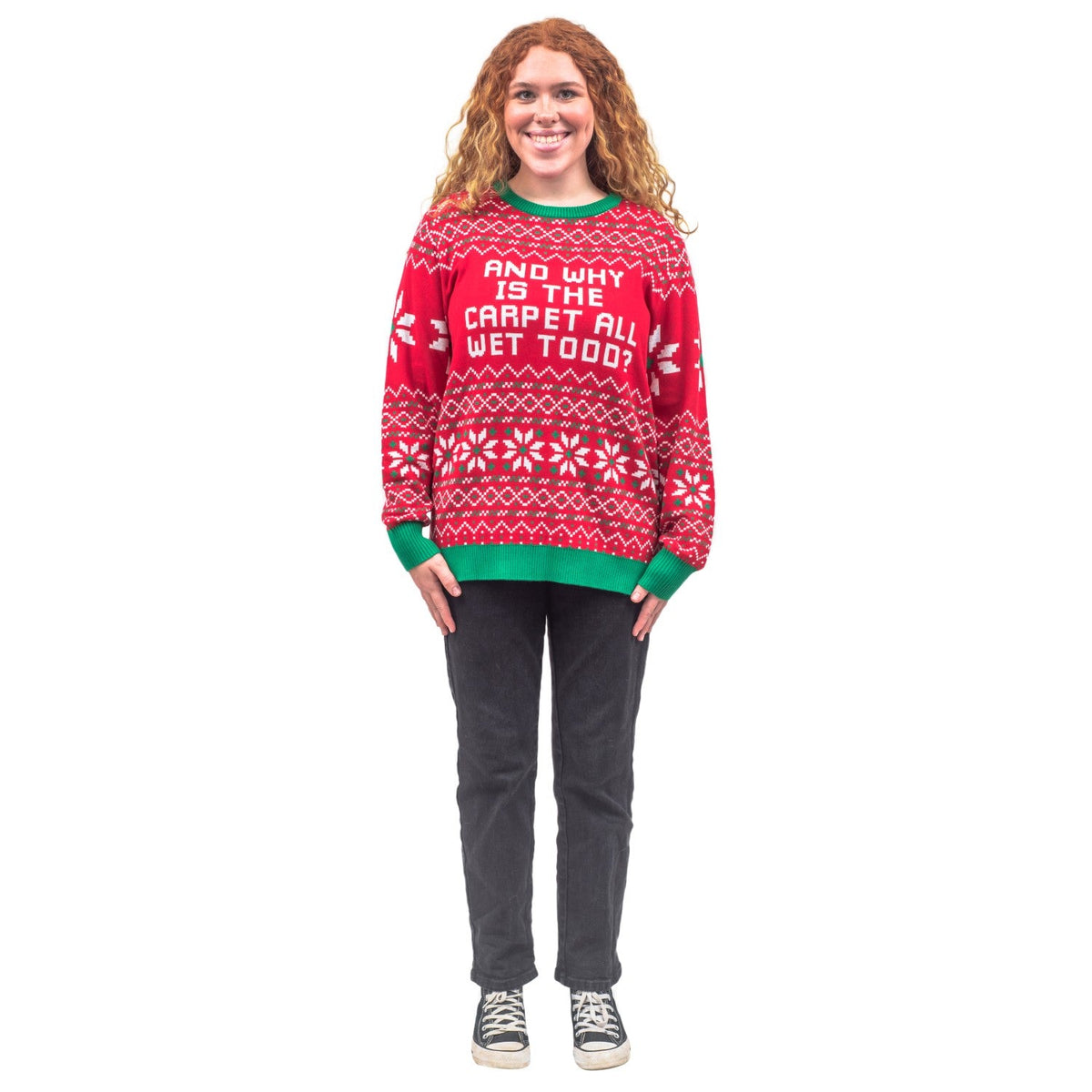 Todd and Margo Why is The Carpet Wet I Don’t Know Knitted Ugly Christmas Sweater - TVStoreOnline