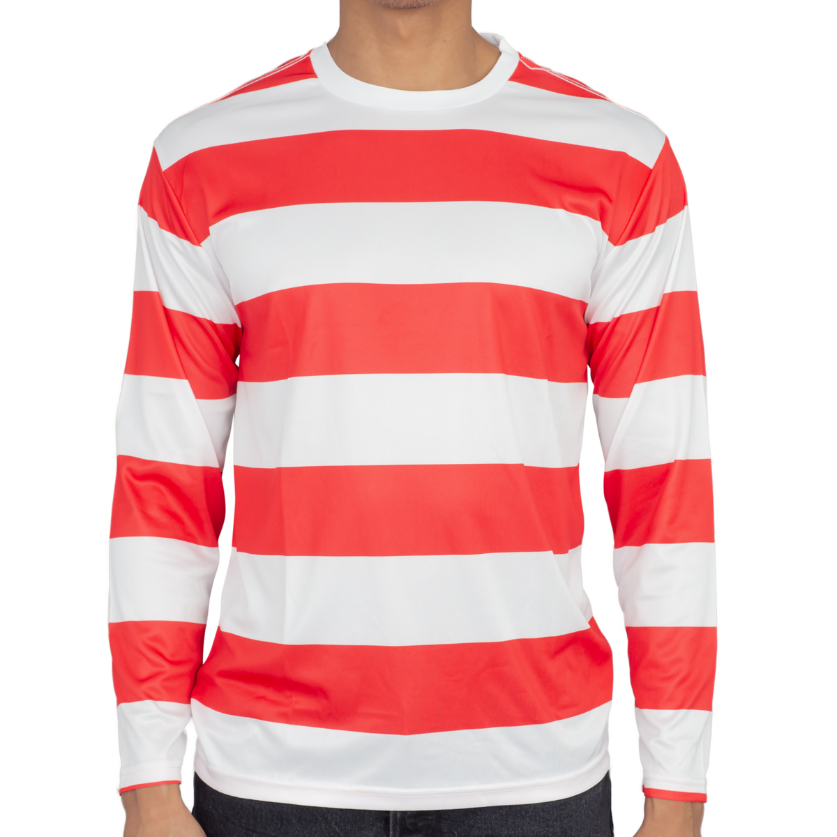 Front of the red and white striped long sleeve costume shirt