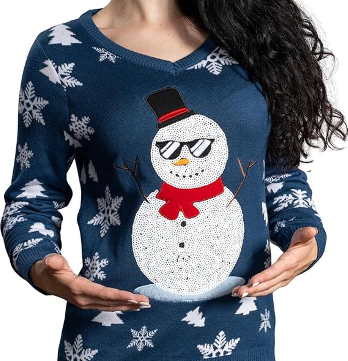 Women’s Flashy Sequin Funny Snowman Ugly Christmas Sweater - TVStoreOnline