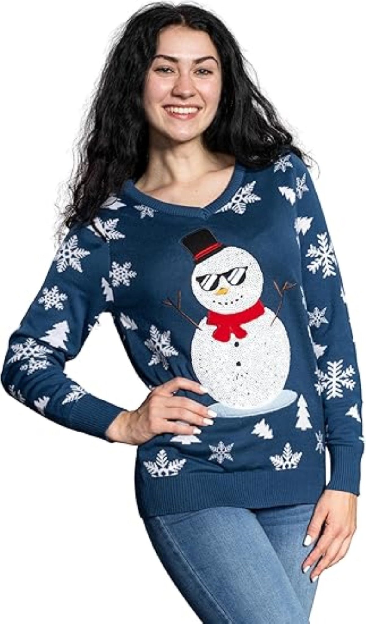 Women’s Flashy Sequin Funny Snowman Ugly Christmas Sweater - TVStoreOnline