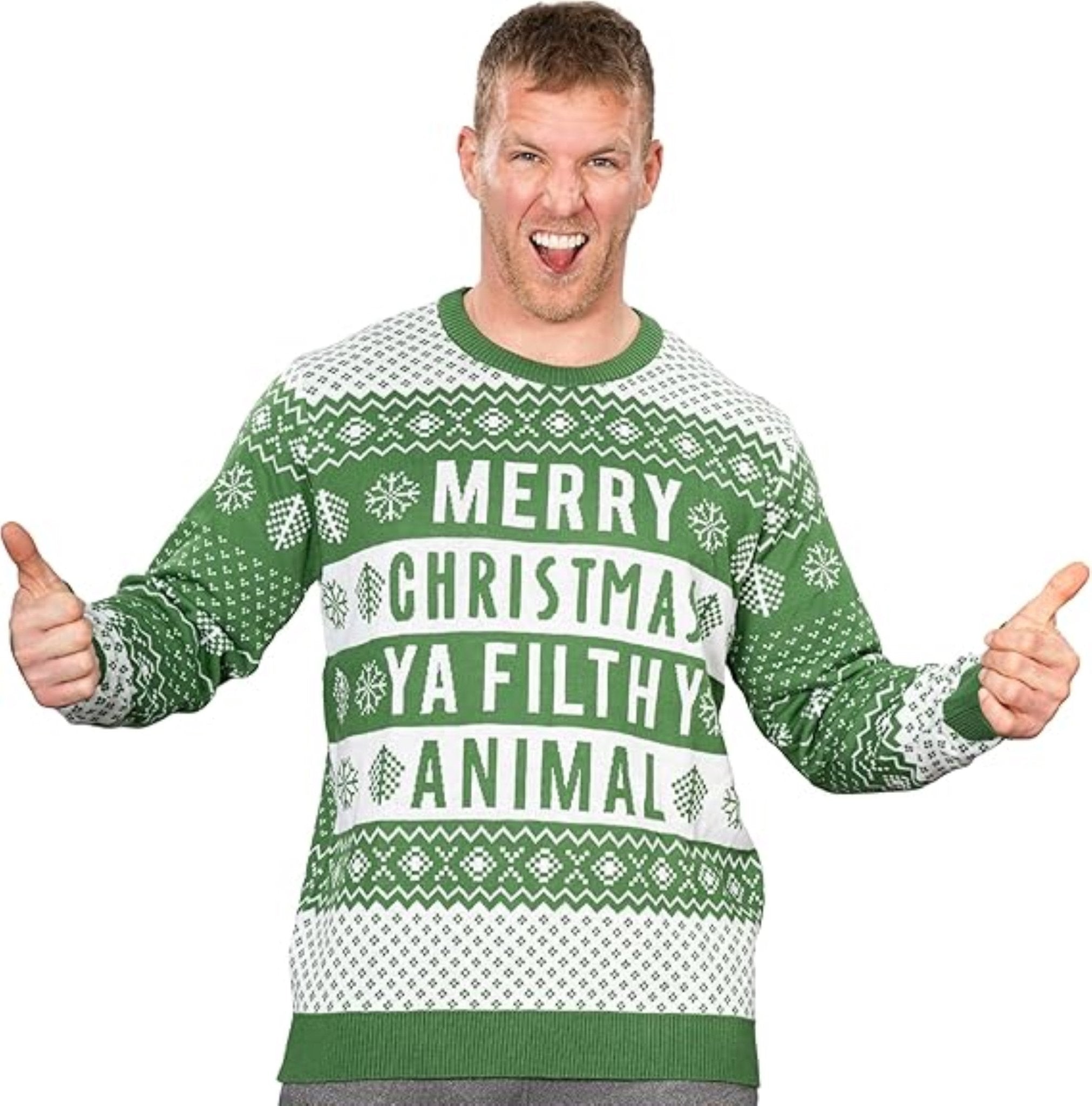 Ya Filthy Animal Quote Adult Unisex Ugly Christmas Sweater (Green) - TVStoreOnline