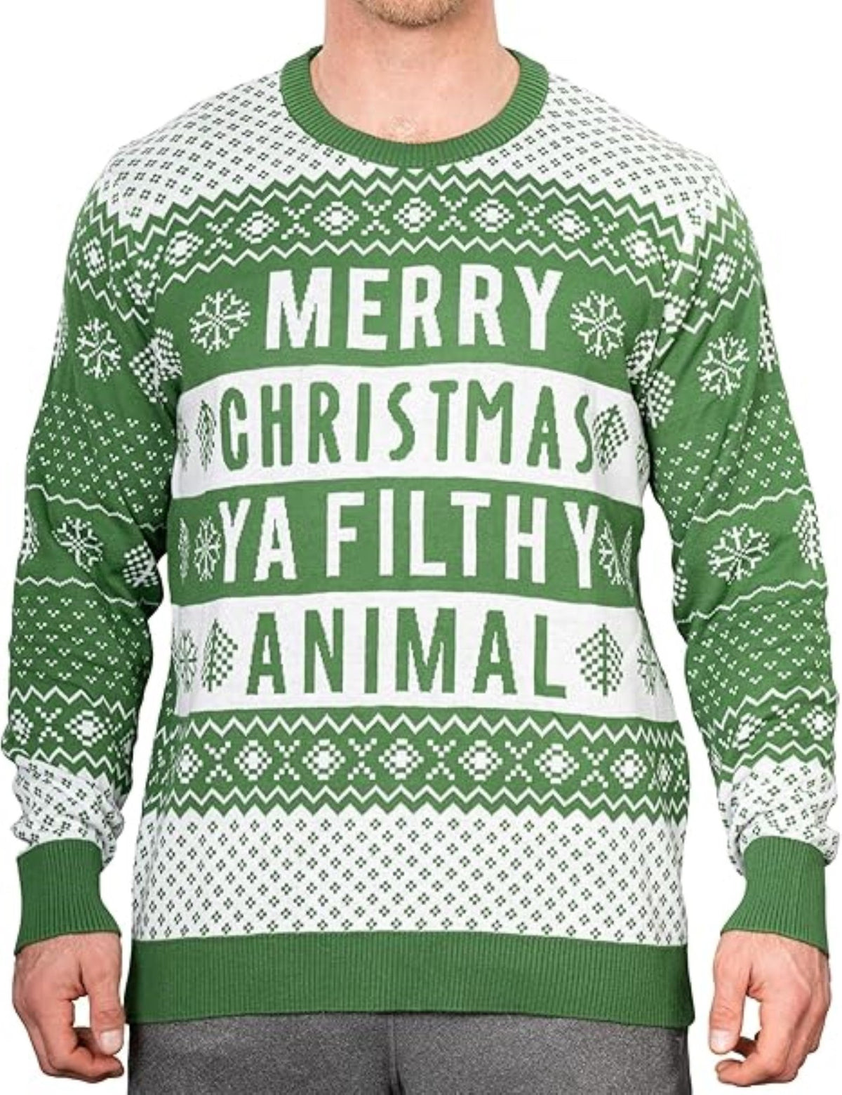 Ya Filthy Animal Quote Adult Unisex Ugly Christmas Sweater (Green) - TVStoreOnline