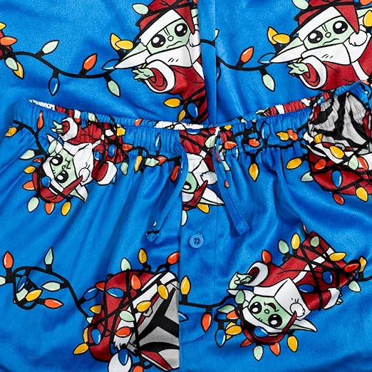 Yoda Grogu Lights Adult Unisex Blue Pajama Lounge Pants - TVStoreOnline