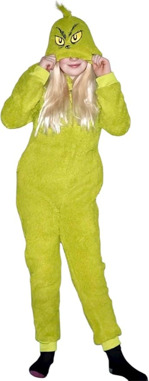 Youth Kids Toddler Grinch Sherpa Union Suit Pajamas Halloween Cosplay Costume - TVStoreOnline