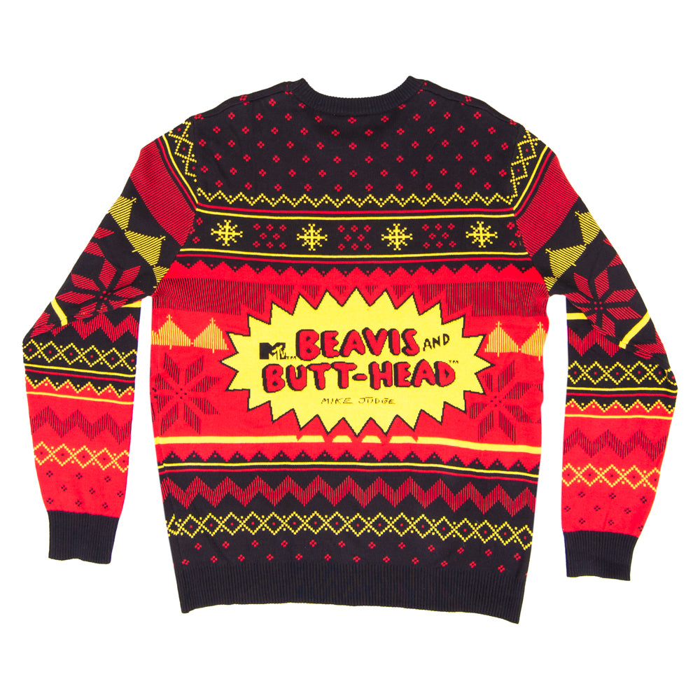 Beavis and Butthead Rock and Roll Three Color Ugly Christmas Sweater