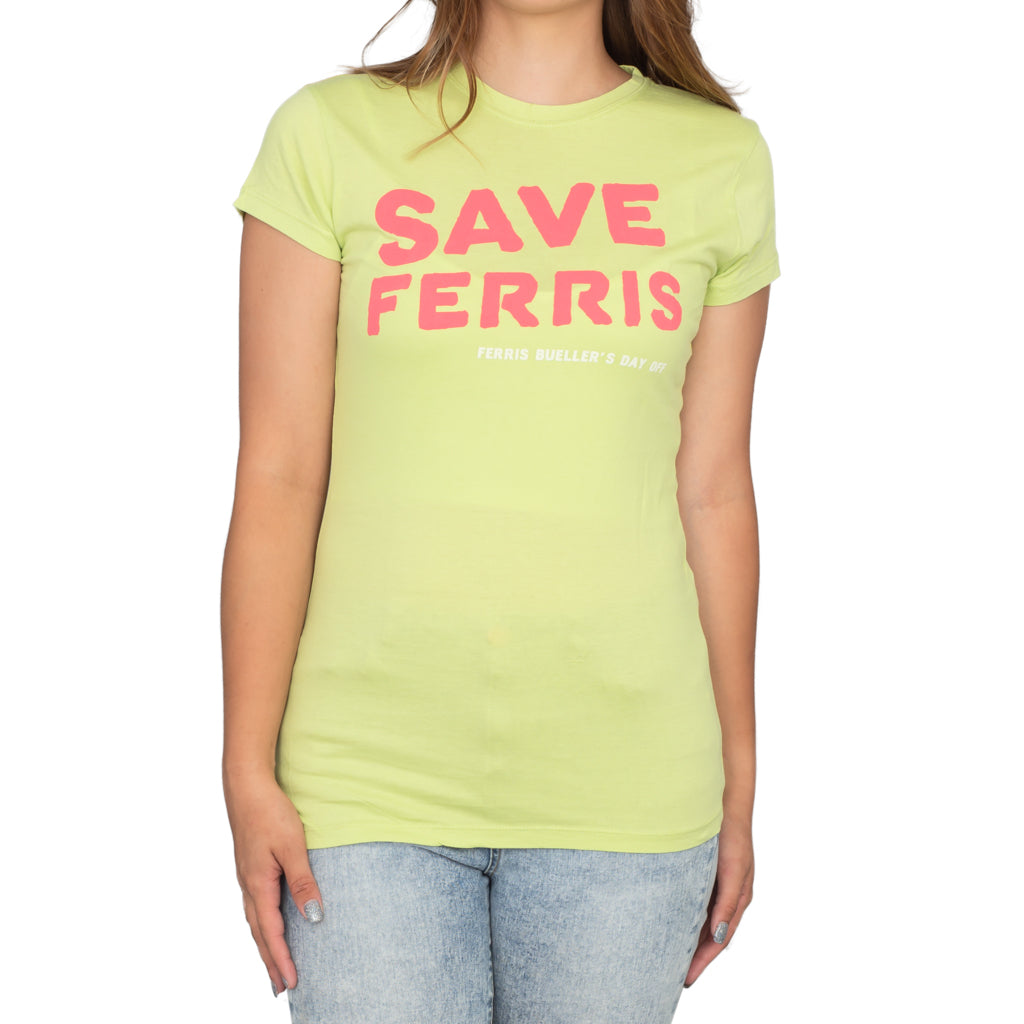 Ferris Bueller's Day Off Save Ferris Juniors Logo Green T-shirt