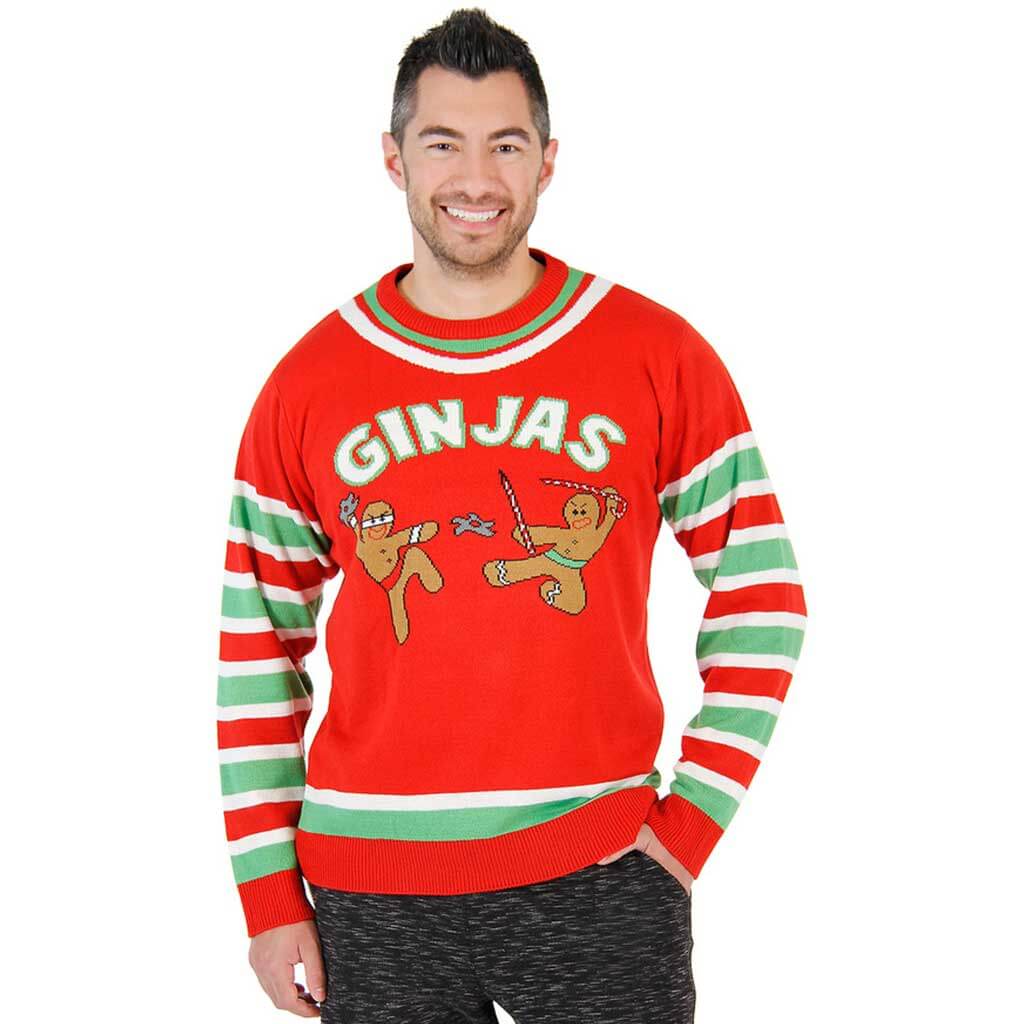 Fighting Ginjas Gingerbread Ninjas Funny Christmas Sweater