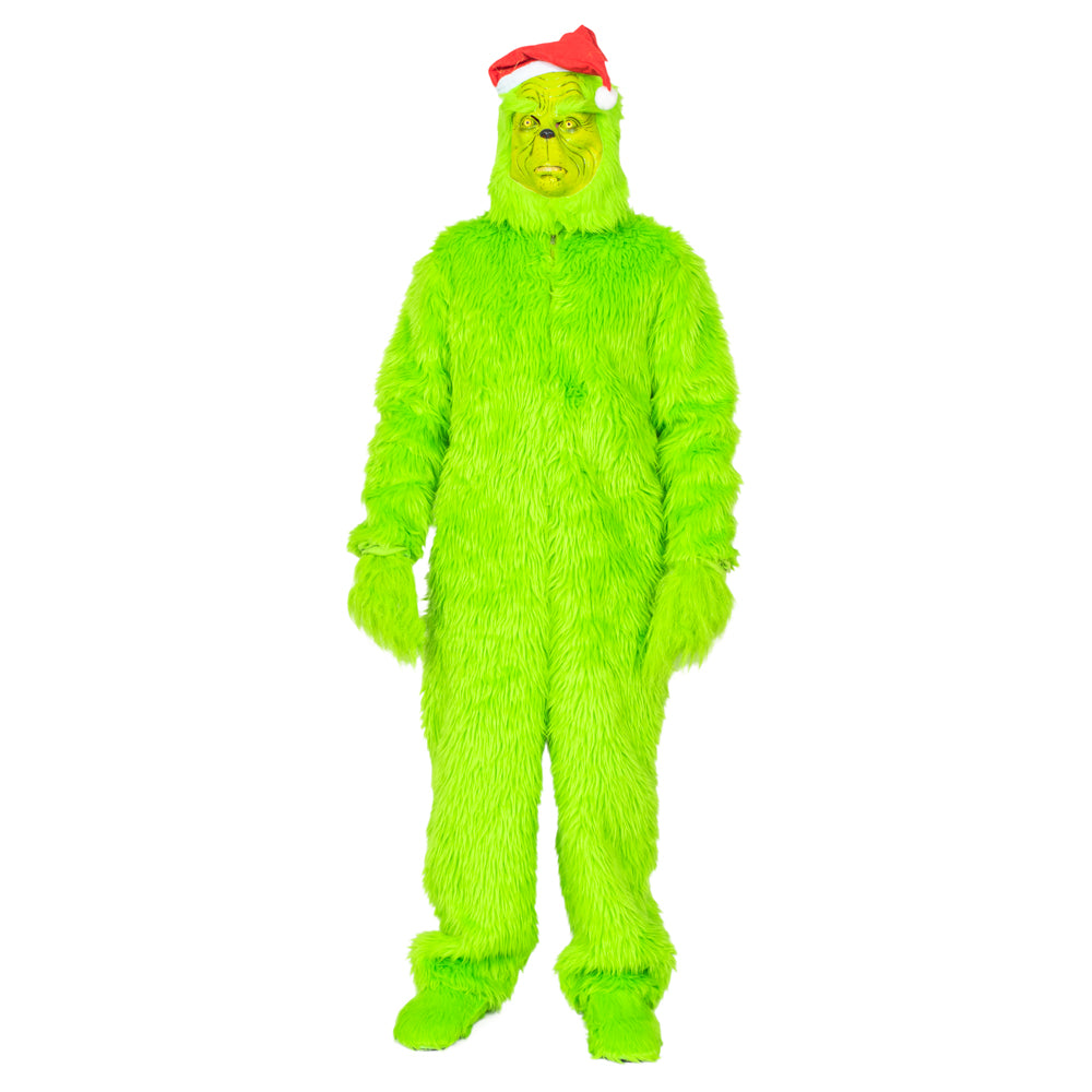 Christmas Green Monster Furry Jumpsuit Shoes Gloves and Mask Halloween Costume Cosplay
