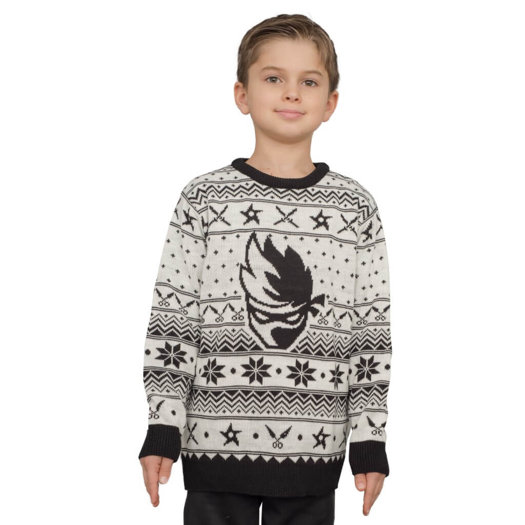 Ninja Black and White Christmas Pattern Ugly Sweater 1