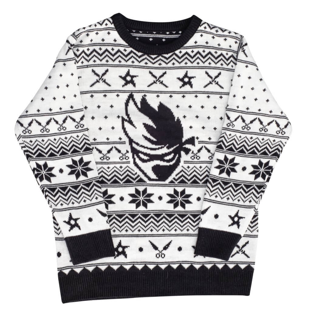 Ninja Black and White Christmas Pattern Ugly Sweater 2