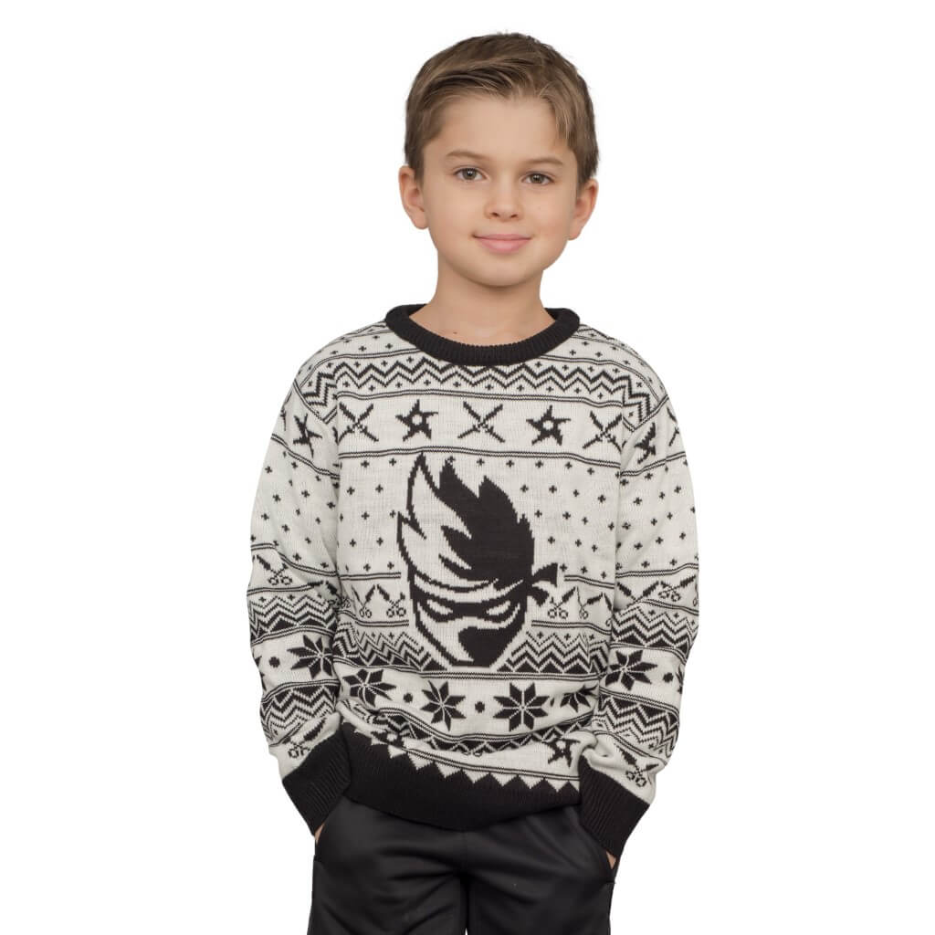 Ninja Black and White Christmas Pattern Ugly Sweater 4