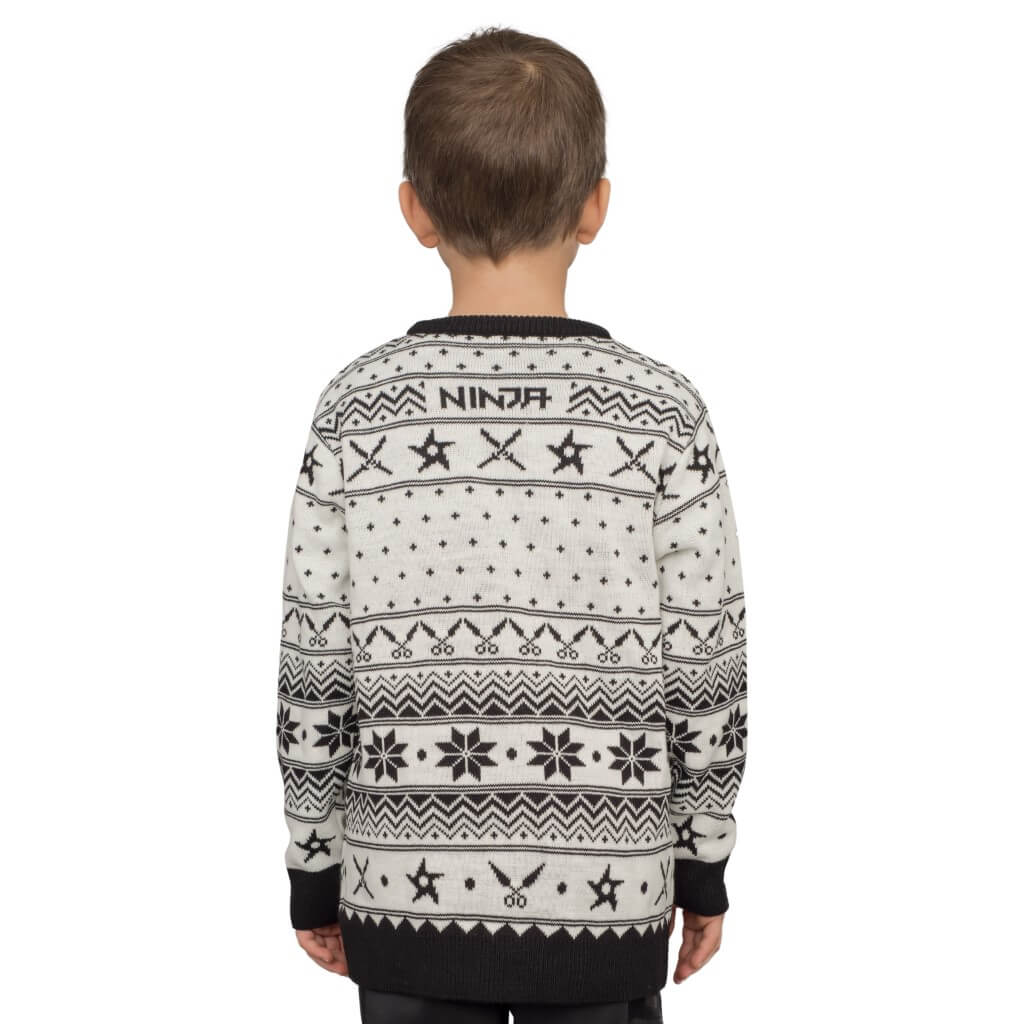 Ninja Black and White Christmas Pattern Ugly Sweater 5