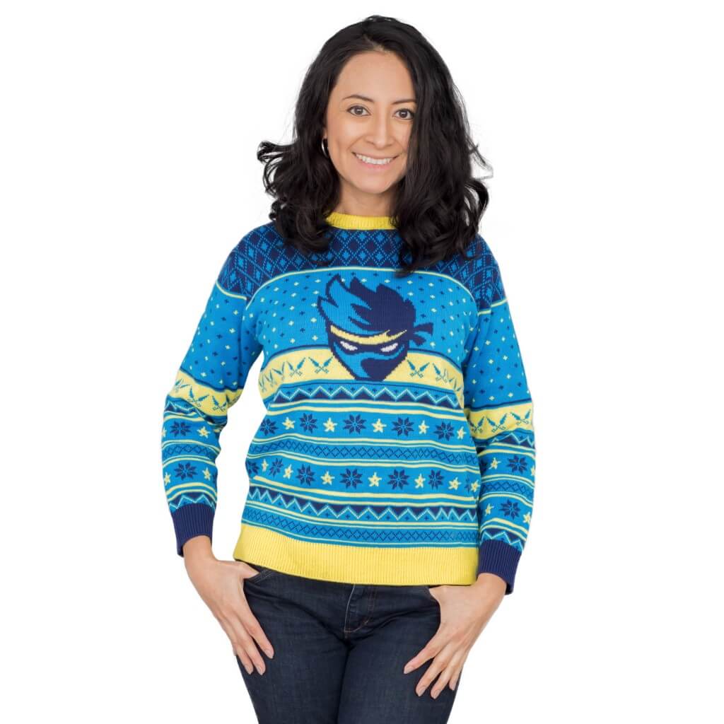 Ninja Blue and Yellow Ninja Logo Christmas Pattern Ugly Sweater 12
