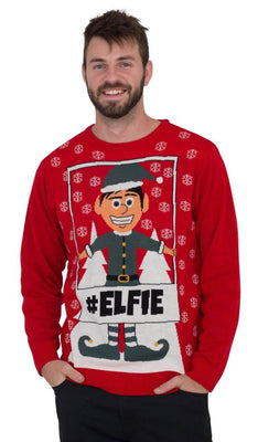 #Elfie Hashtag Elf with Snowflakes Ugly Christmas Sweater