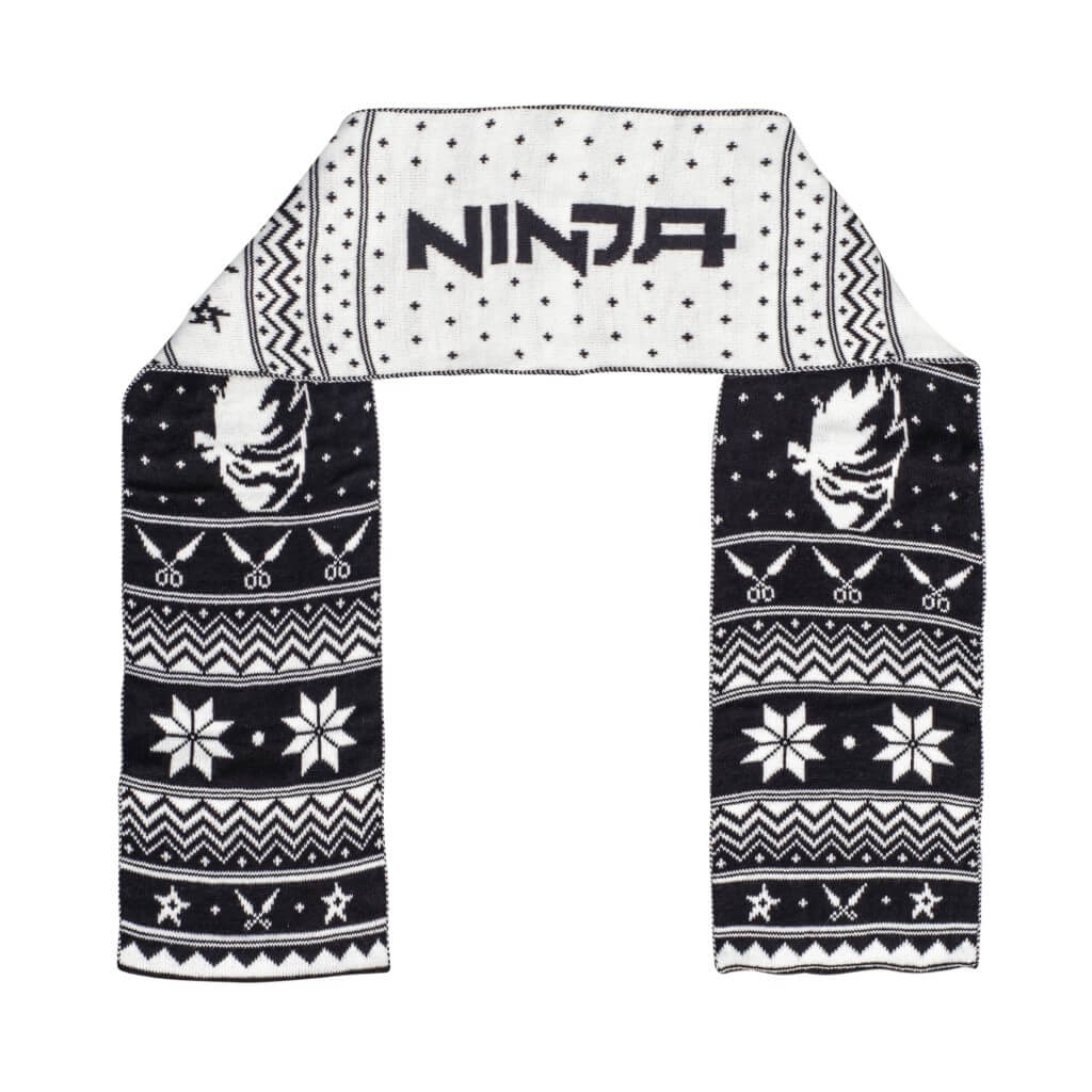 Youth Ninja Logo Scarf with Shurikens & Katanas – WhiteBlack Front