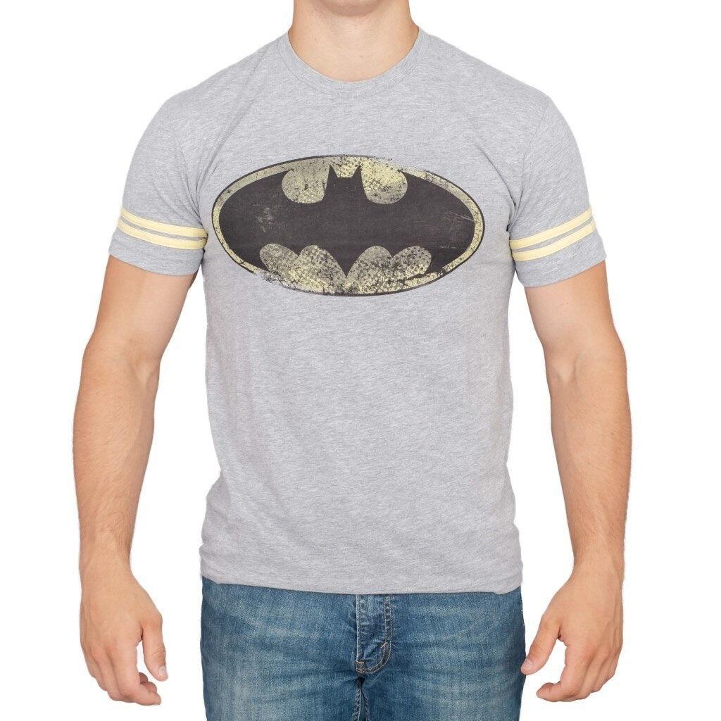 Batman Distressed Logo Striped Sleeves T-shirt-tvso