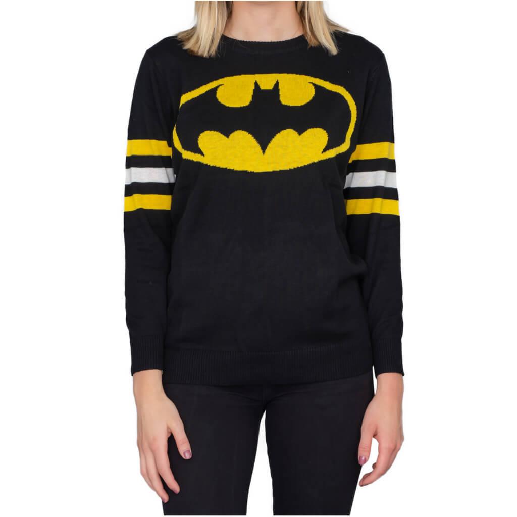 Batman Logo Knitted Sweatshirt with Striped Sleeves-tvso