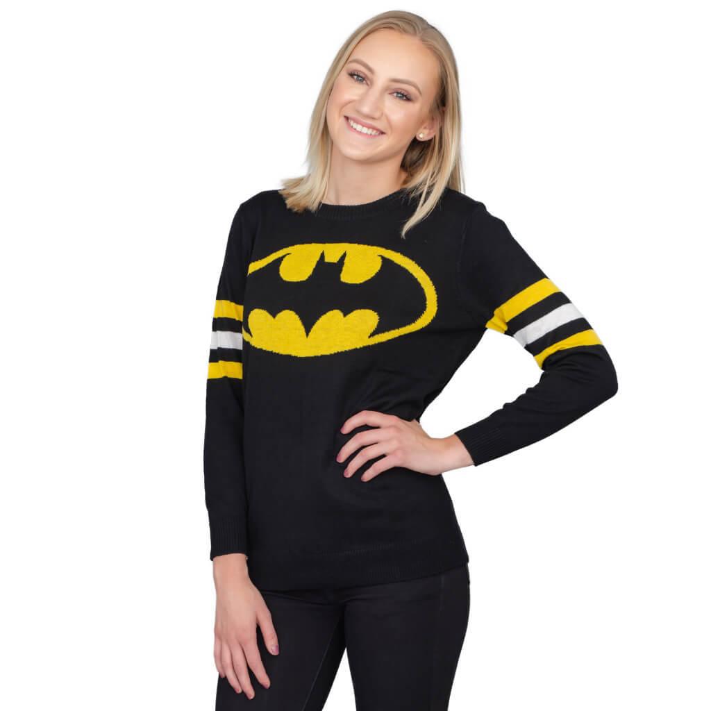 Batman Logo Knitted Sweatshirt with Striped Sleeves-tvso