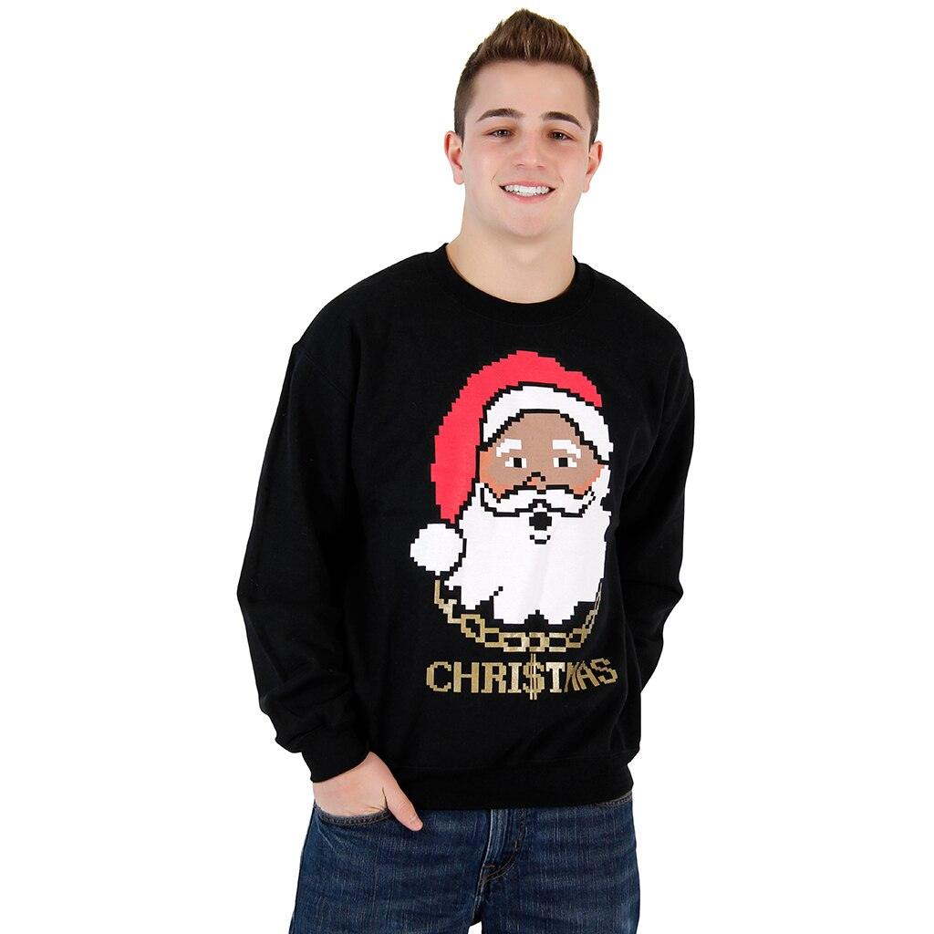 Black Santa Claus with Chain Ugly Christmas Sweatshirt-tvso
