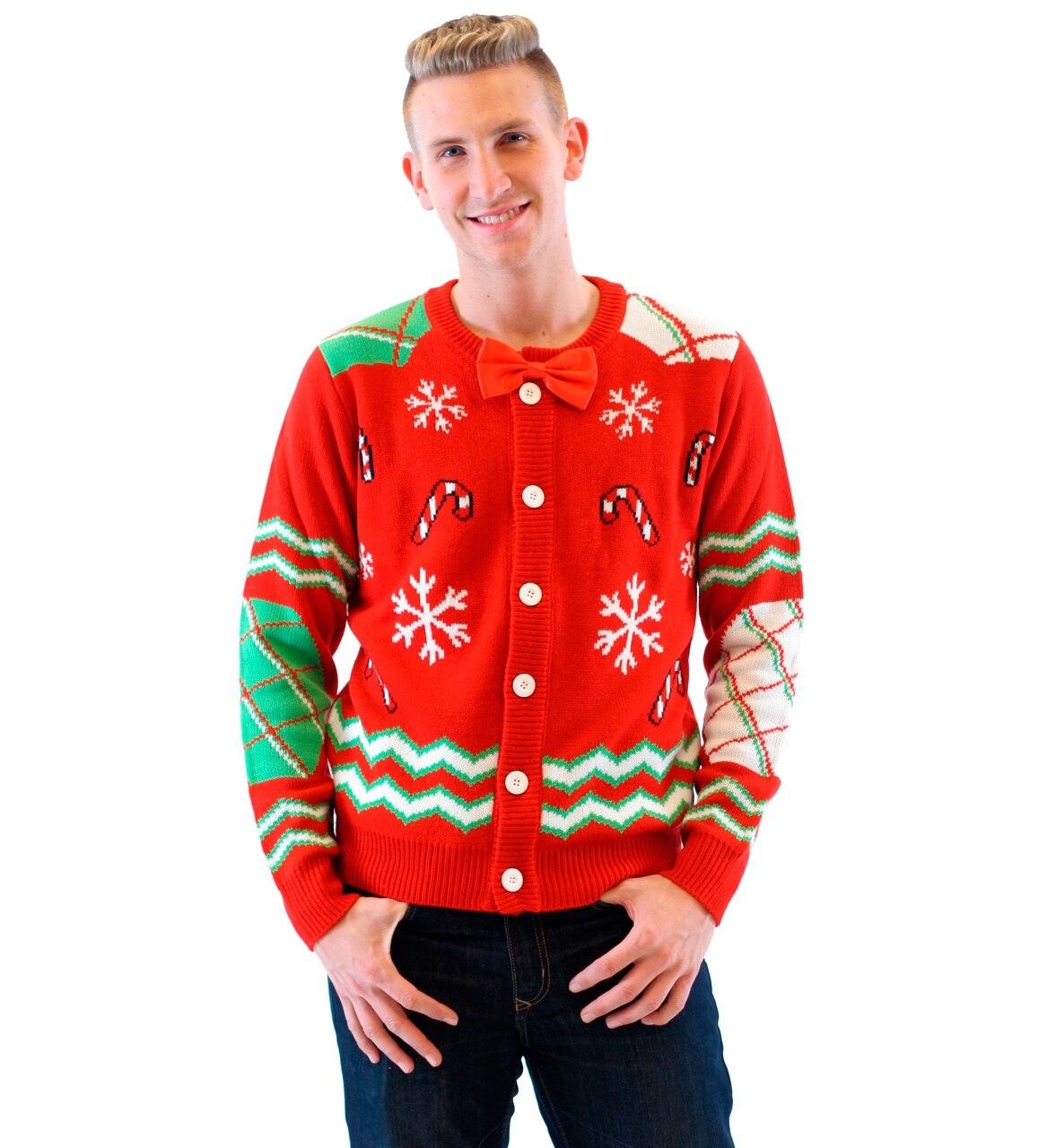 Candy Canes Button Up Ugly Sweater with Bowtie-tvso