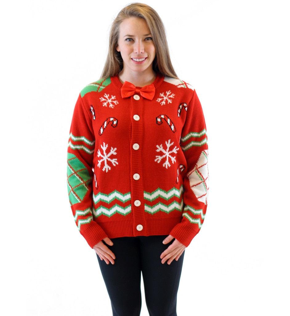 Candy Canes Button Up Ugly Sweater with Bowtie-tvso