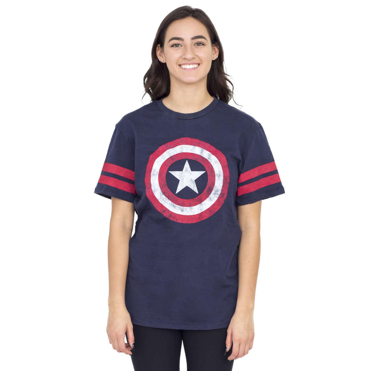 Captain America Distressed Shield Striped Sleeves T-shirt-tvso