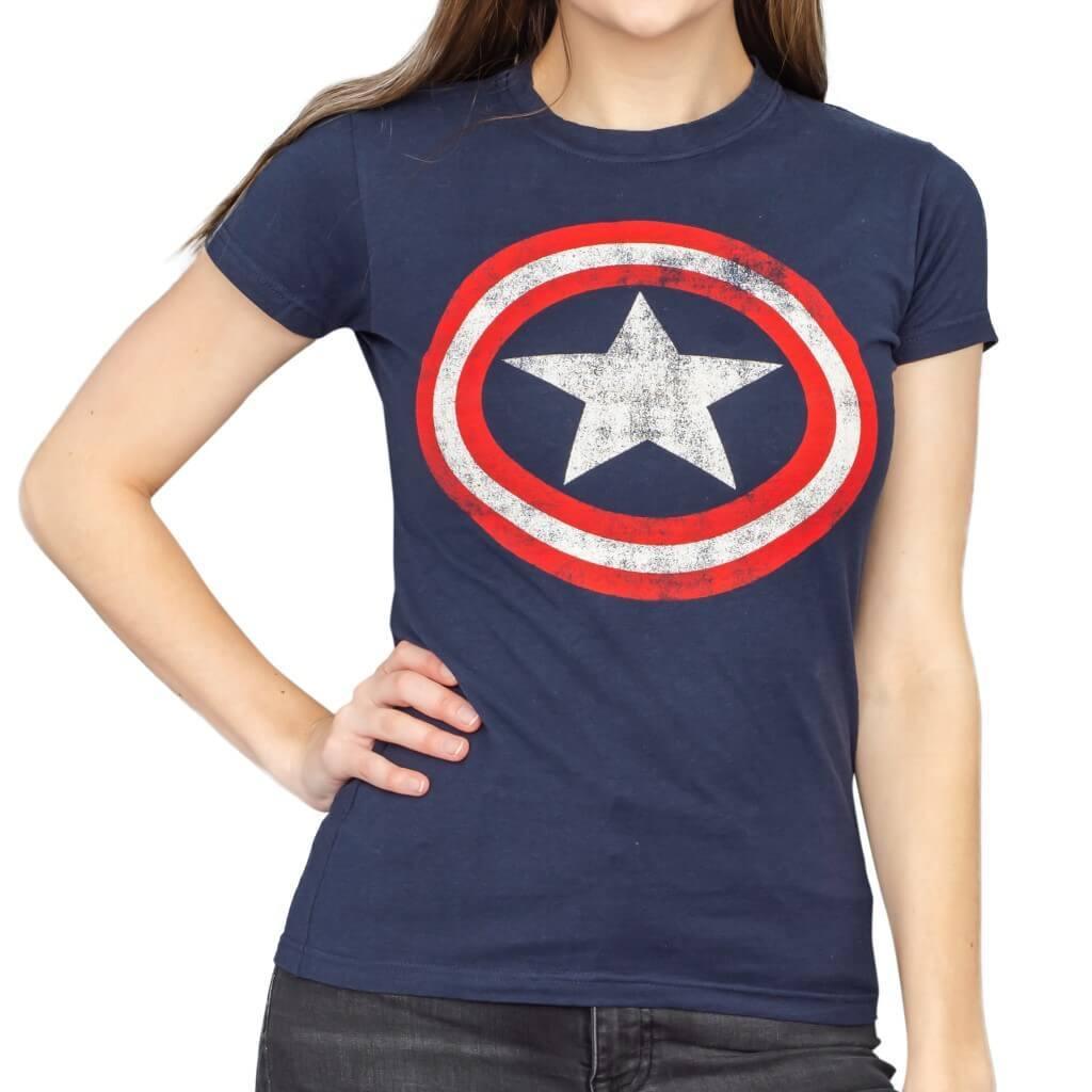 Captain America Star Distressed Logo Juniors T-shirt-tvso