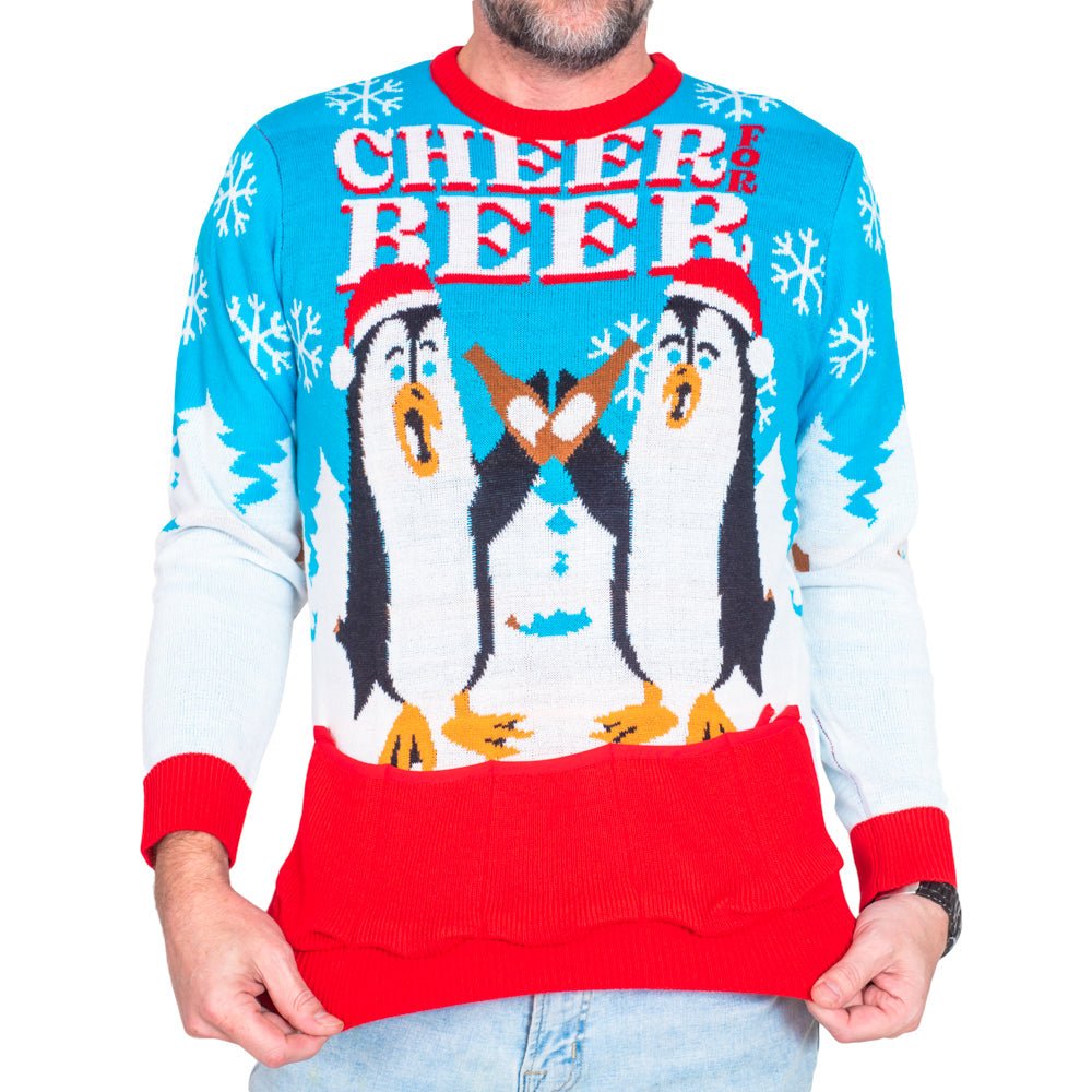 Cheer Beer Penguin Drinking Santa Hat Ugly Christmas Sweater - TVStoreOnline