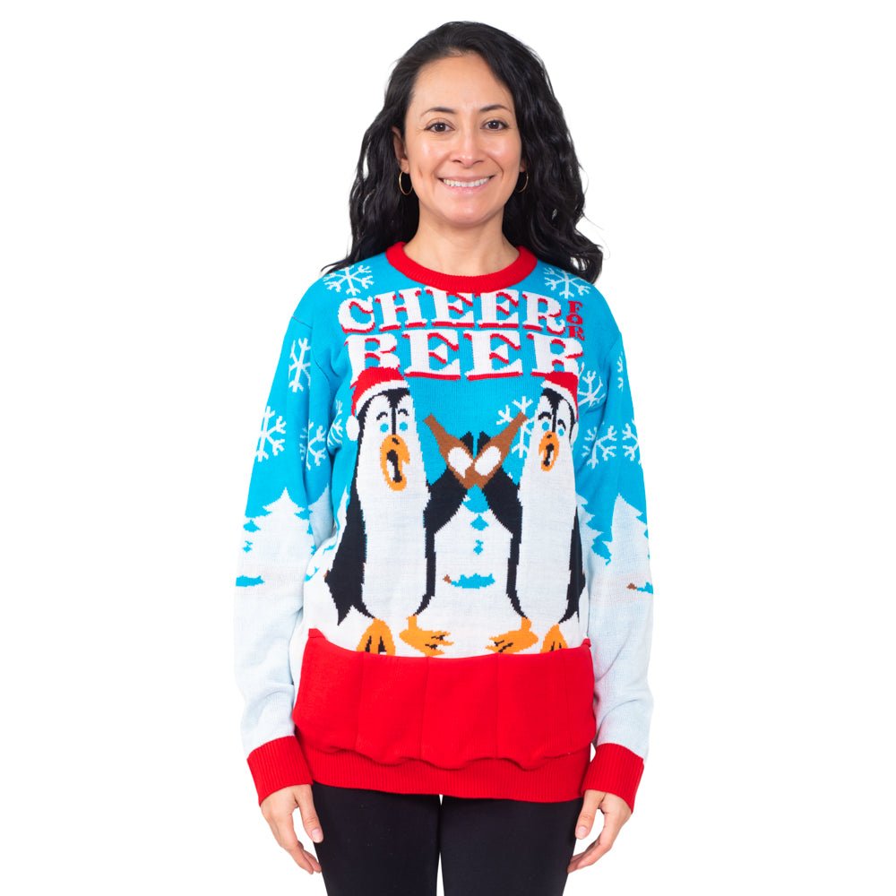 Cheer Beer Penguin Drinking Santa Hat Ugly Christmas Sweater - TVStoreOnline