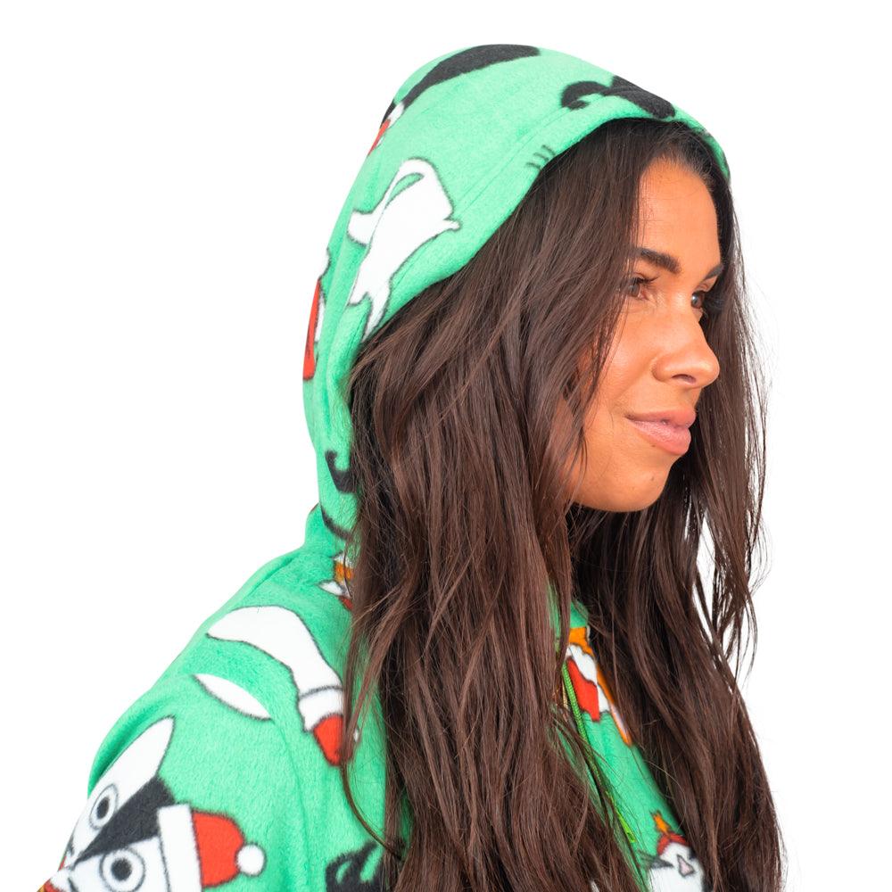 Christmas Cat Pajamas Cozy Fair Isle Union Suit Adult Green Jumpsuit - TVStoreOnline