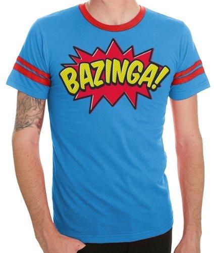 Comic Book Type Bazinga Striped Sleeves Blue Adult T-shirt-tvso