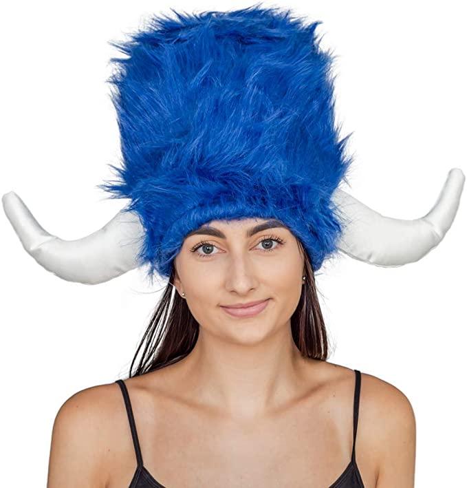 Costume Agent Viking Furry Blue Hat Helmet Adult Halloween Costume Accessory - TVStoreOnline