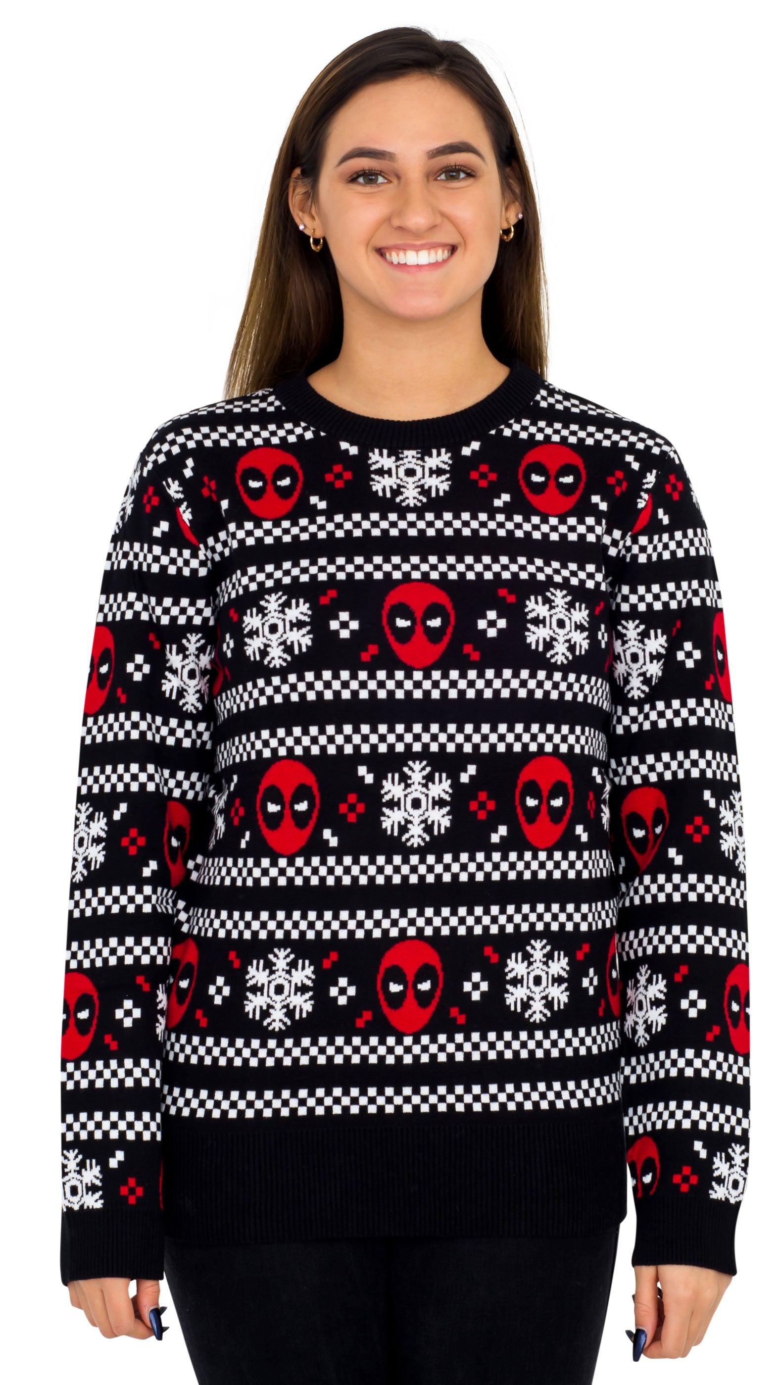 Deadpool Holiday Snow Stripes Ugly Christmas Sweater - TVStoreOnline