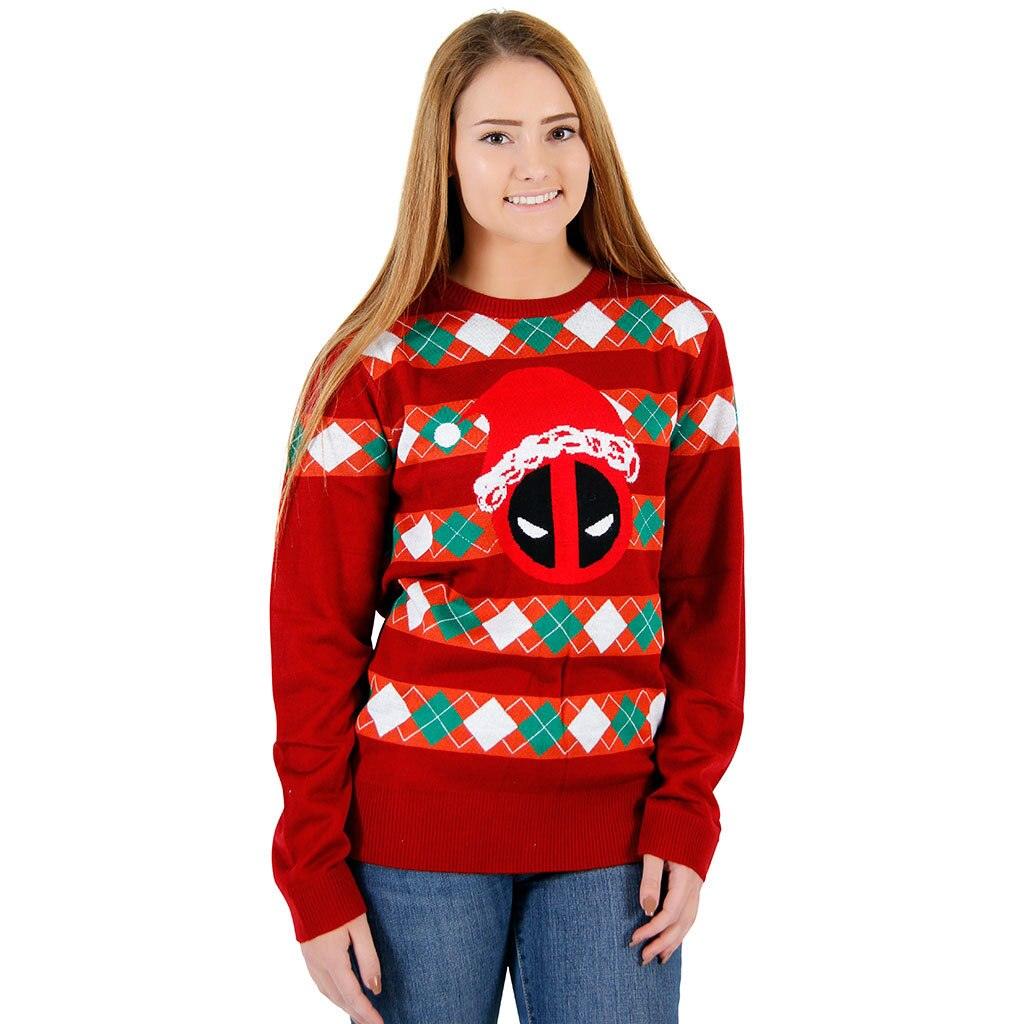 Deadpool Santa Hat Stripes Ugly Christmas Sweater-tvso