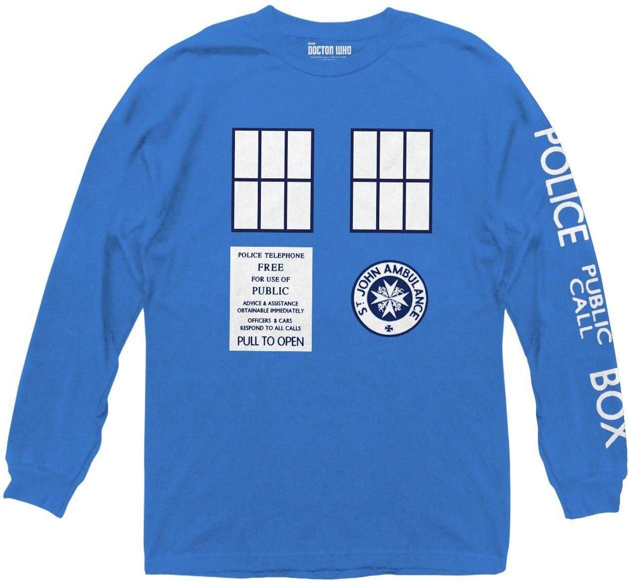 Doctor Who Police Call Box Tardis Long Sleeve Crew T-Shirt-tvso