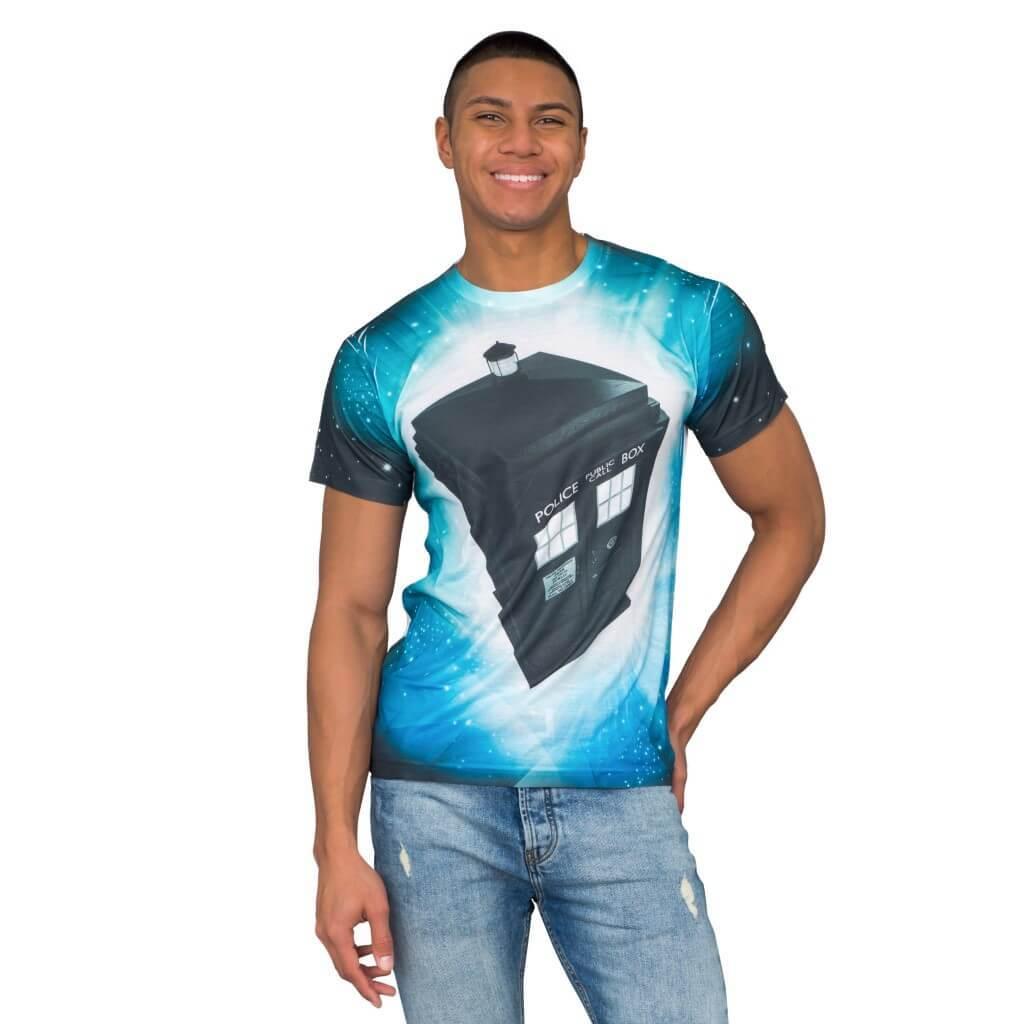 Doctor Who TARDIS Glowing Stars Sublimation T-Shirt-tvso