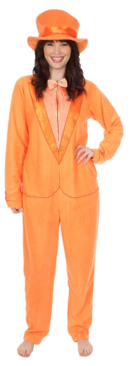 Dumb and Dumber Orange Tuxedo One Piece Pajama with Top Hat-tvso