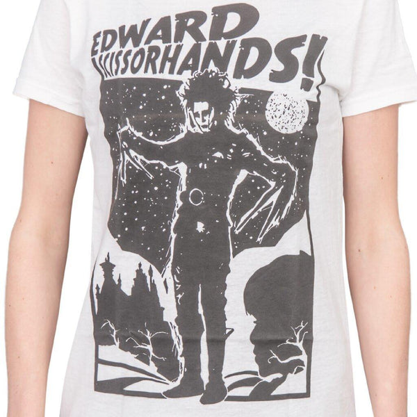 Edward Scissorhands Retro Poster White Juniors Tee - Edward